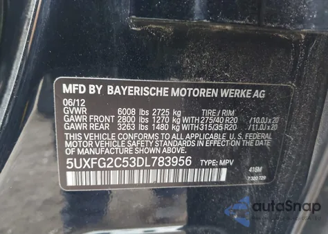 2013 BMW X6 xDrive35I from USA, damaged, VIN 5UXFG2C53DL783956